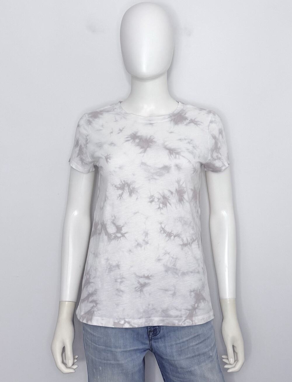 Athleta Daily Crew Tie Dye Tee Womens S Cotton Beige White Short Sleeve Logo